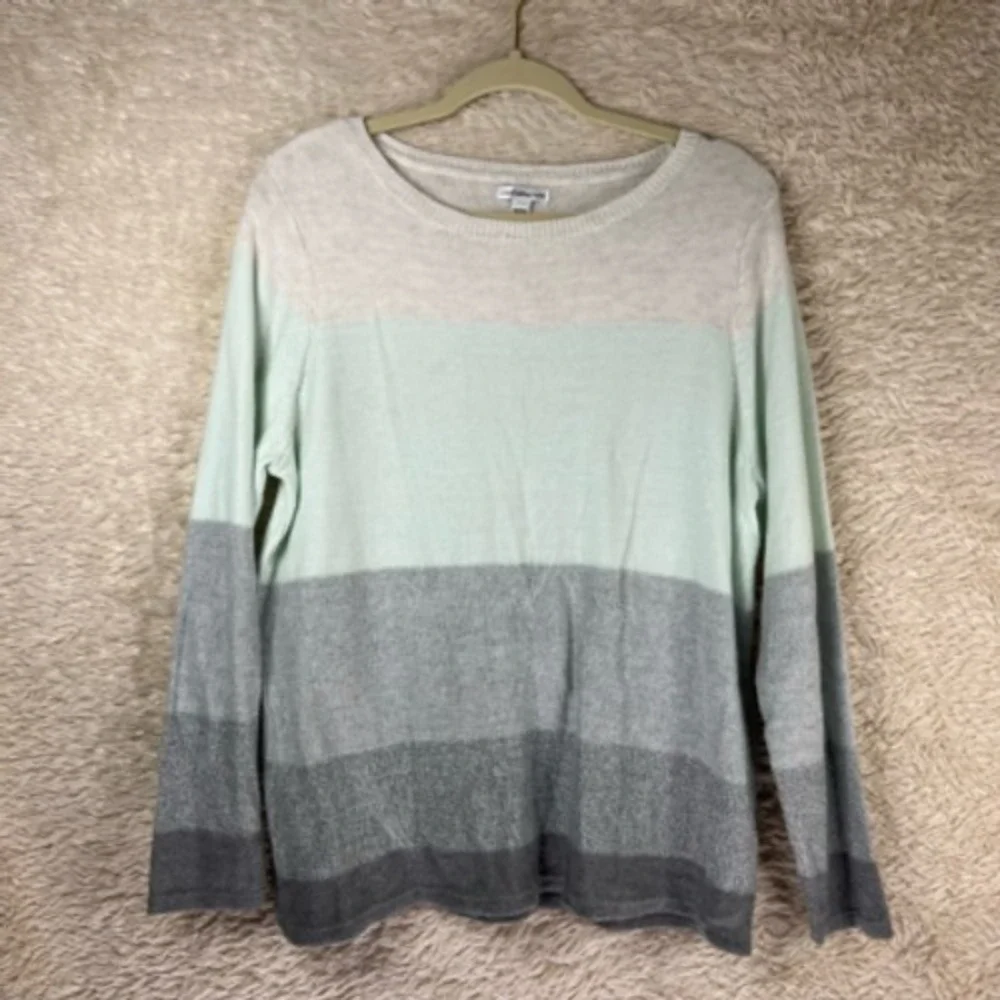 Croft & Barrow Womens Pullover Sweater Beige Color Block Long Sleeve Petites PXL